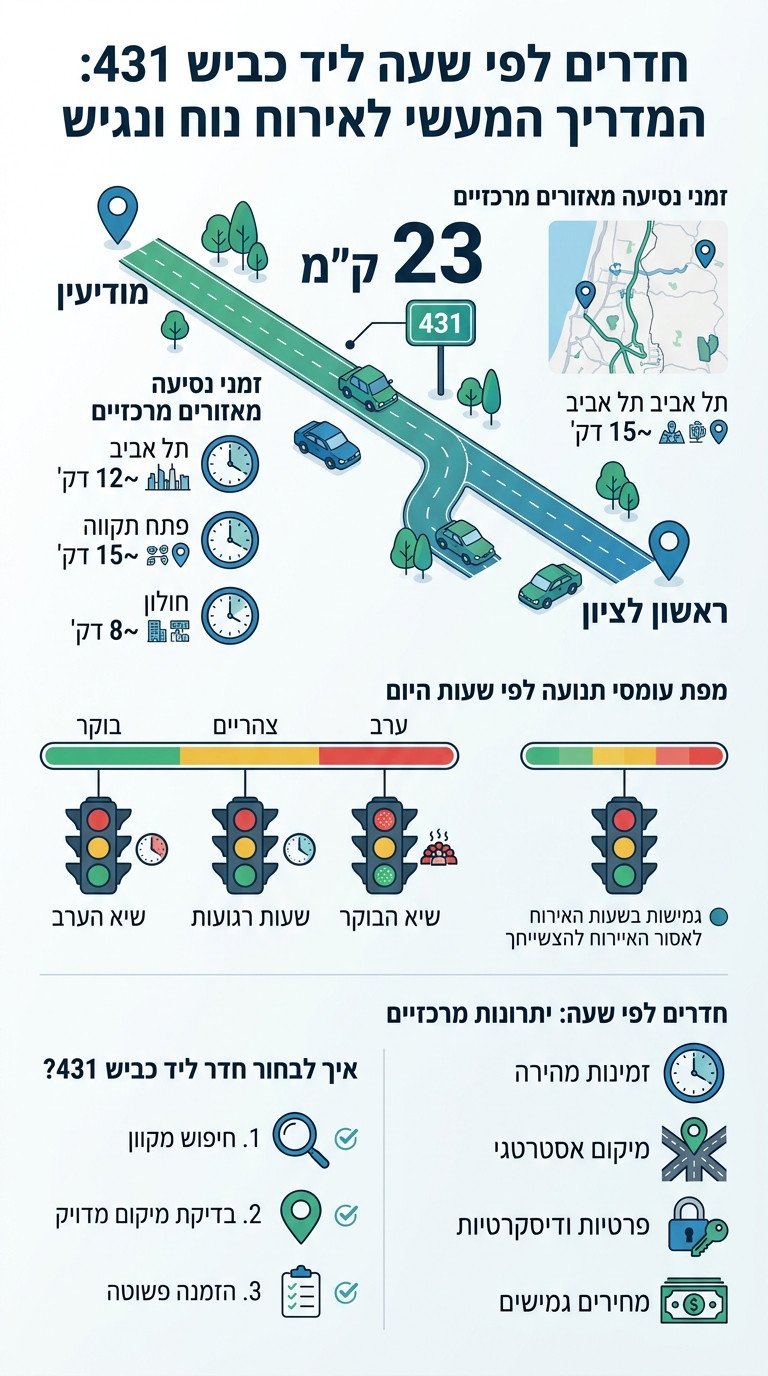 חדרים לפי שעה ליד כביש 431: המדריך המעשי לאירוח נוח ונגיש - infographic
