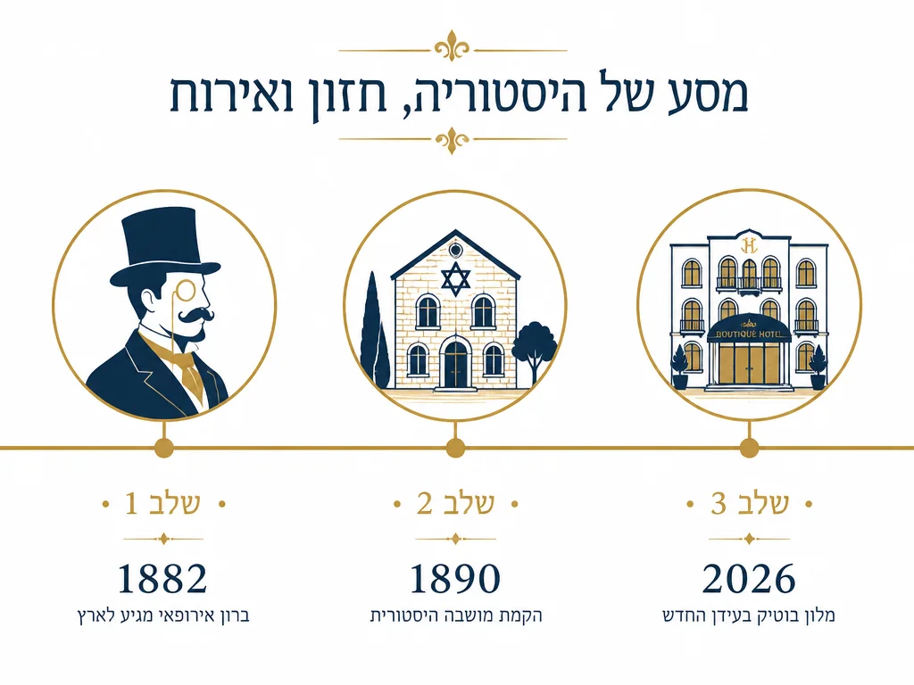 ציר זמן היסטורי: ברון רוטשילד 1882, ראשון לציון, ועד מלון הברון 2026